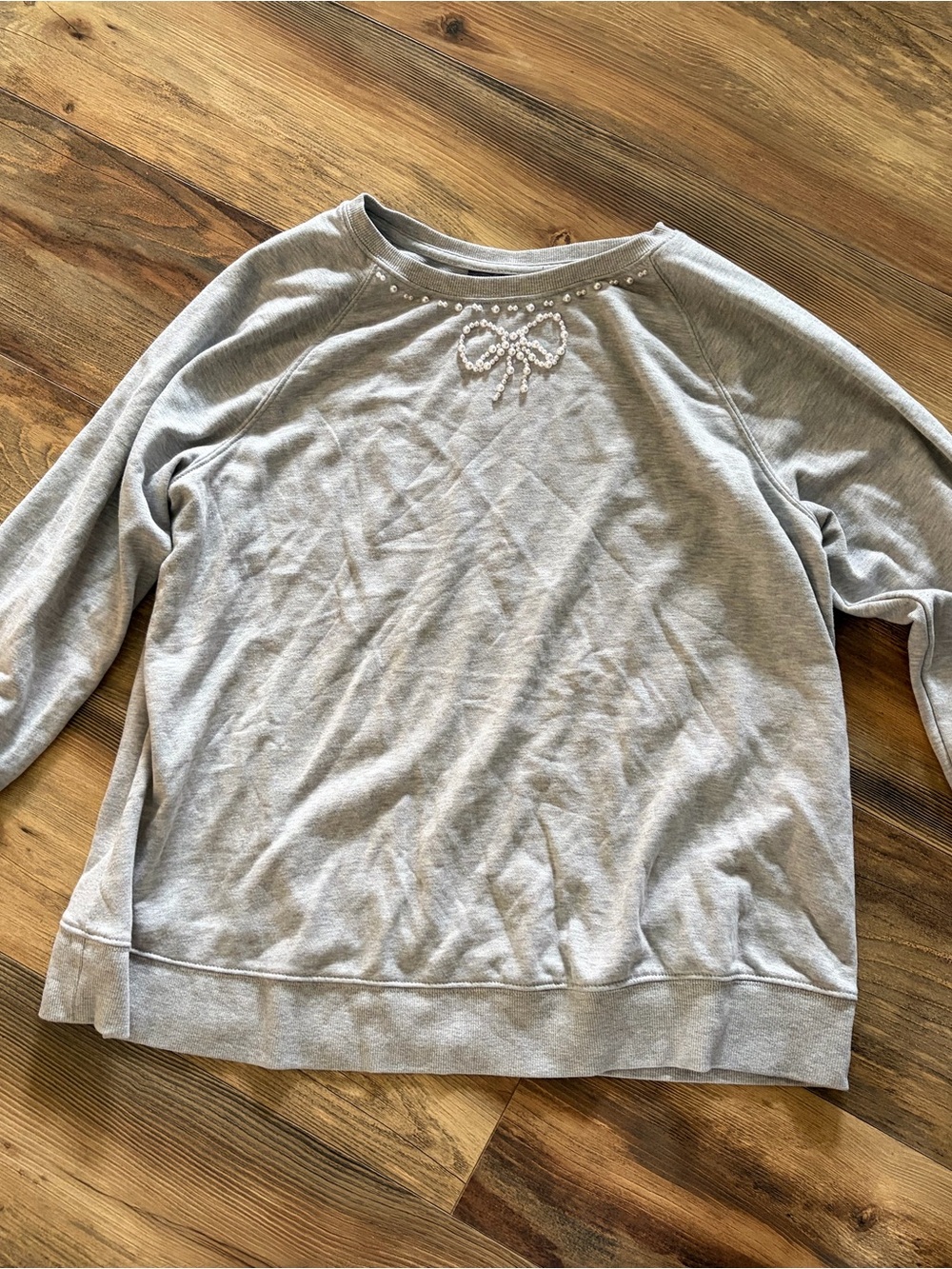 Lane Bryant Light Gray Sweatshirt with Pearl Bow Detail